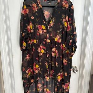 Torrid Floral Sheer Black Blouse